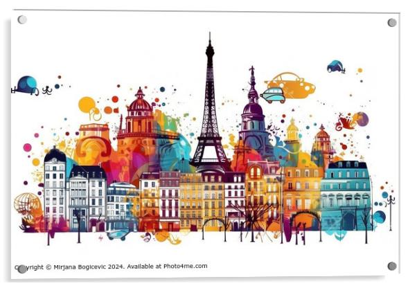 Parisian Landmarks Art Illustration Acrylic by Mirjana Bogicevic