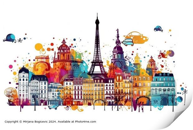 Parisian Landmarks Art Illustration Print by Mirjana Bogicevic
