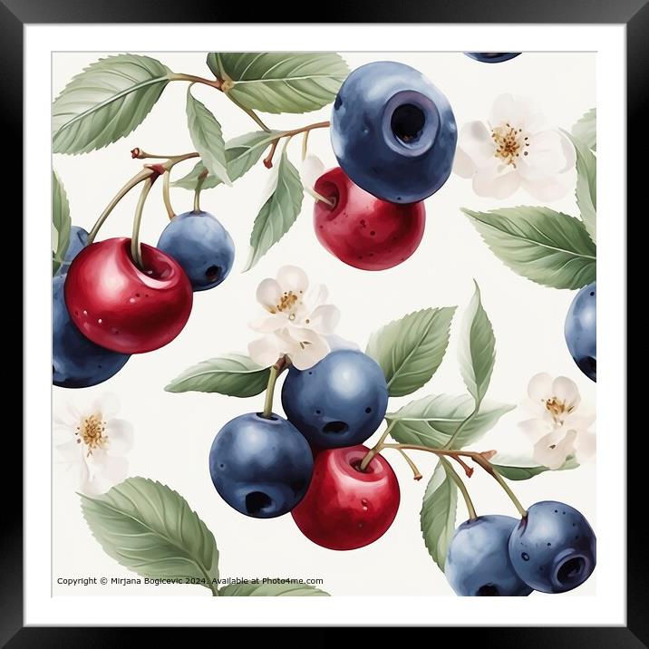Cherry Blueberry Seamless Pattern Framed Mounted Print by Mirjana Bogicevic