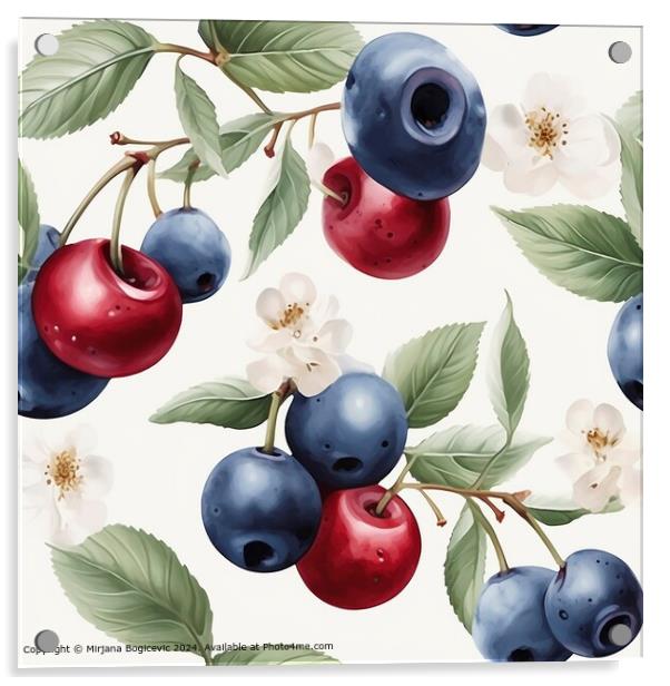 Cherry Blueberry Seamless Pattern Acrylic by Mirjana Bogicevic