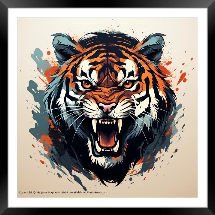 Tiger Aggression Emblem Framed Mounted Print by Mirjana Bogicevic