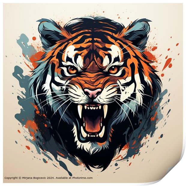 Tiger Aggression Emblem Print by Mirjana Bogicevic