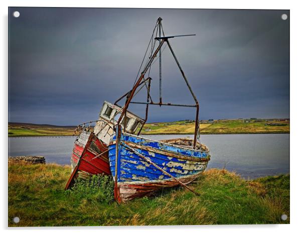 Rustic Fishing Boats on Unst Shetland Acrylic by Andrew Briggs