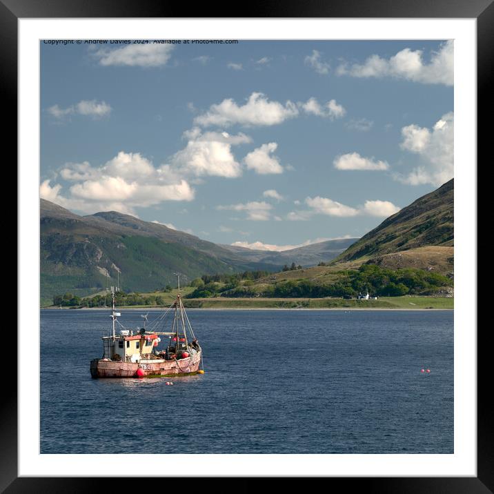 Fishing boat on Loch Broom, Ullapool, Scottish Hig Framed Mounted Print by Andrew Davies