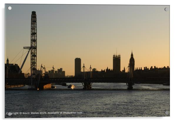 Thames Sunset Westminster Acrylic by Kevin Wailes