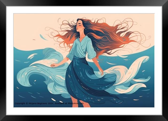 Flowing Hair Woman Ocean Framed Mounted Print by Mirjana Bogicevic