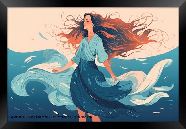 Flowing Hair Woman Ocean Framed Print by Mirjana Bogicevic