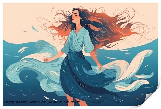 Flowing Hair Woman Ocean Print by Mirjana Bogicevic