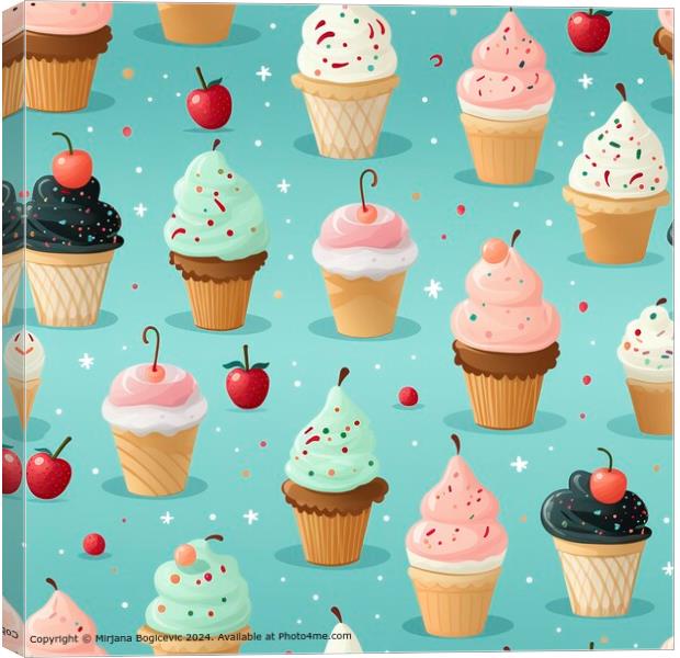 Sweet Cartoon Dessert Seamless Pattern Canvas Print by Mirjana Bogicevic