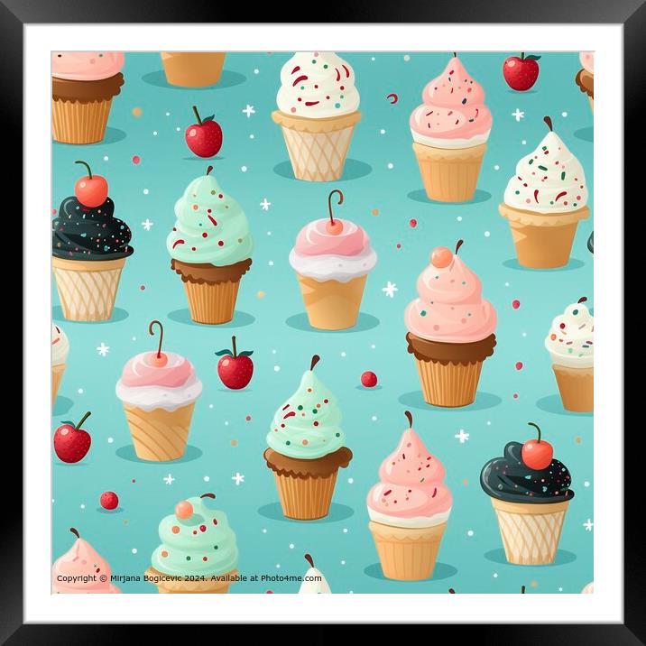 Sweet Cartoon Dessert Seamless Pattern Framed Mounted Print by Mirjana Bogicevic