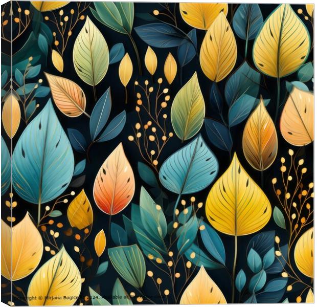 Multicolor watercolor leaves seamless pattern tile Canvas Print by Mirjana Bogicevic