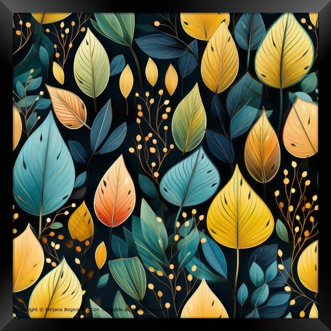 Multicolor watercolor leaves seamless pattern tile Framed Print by Mirjana Bogicevic