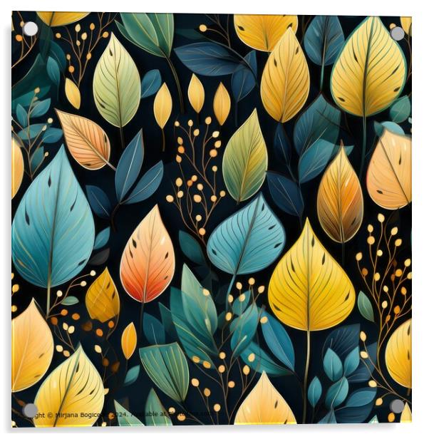 Multicolor watercolor leaves seamless pattern tile Acrylic by Mirjana Bogicevic