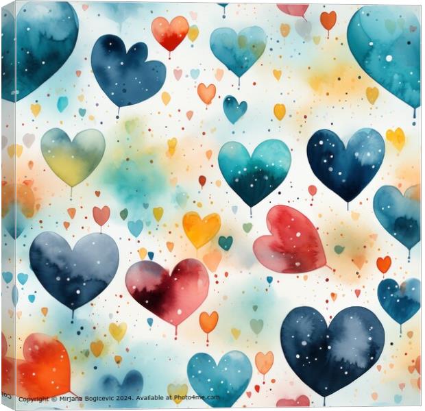 Watercolor Hearts Seamless Pattern Canvas Print by Mirjana Bogicevic