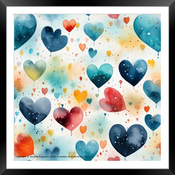 Watercolor Hearts Seamless Pattern Framed Mounted Print by Mirjana Bogicevic