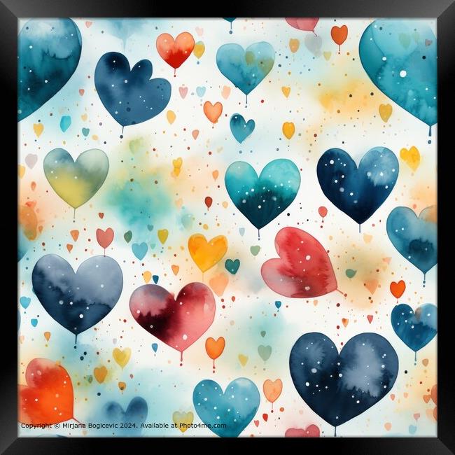 Watercolor Hearts Seamless Pattern Framed Print by Mirjana Bogicevic