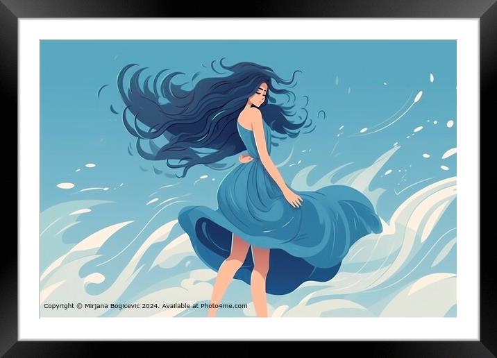 Woman, Flowing Hair, Blue Ocean Framed Mounted Print by Mirjana Bogicevic