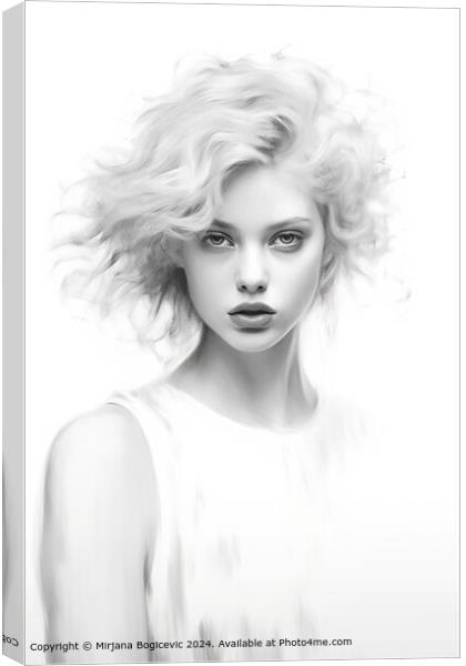 Beautiful Black and White Female Portrait Canvas Print by Mirjana Bogicevic
