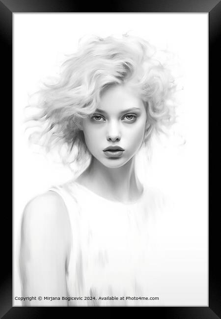 Beautiful Black and White Female Portrait Framed Print by Mirjana Bogicevic