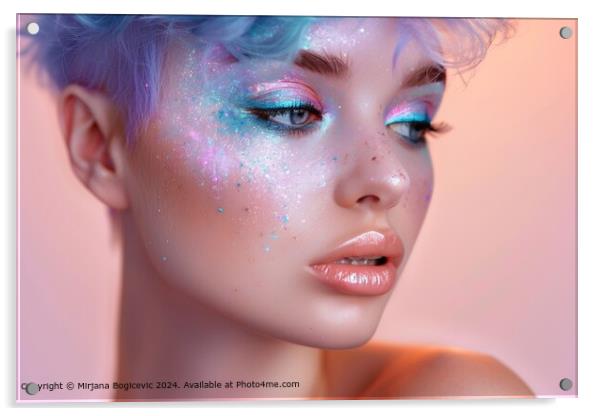 Dynamic Woman with Glittering Makeup Acrylic by Mirjana Bogicevic