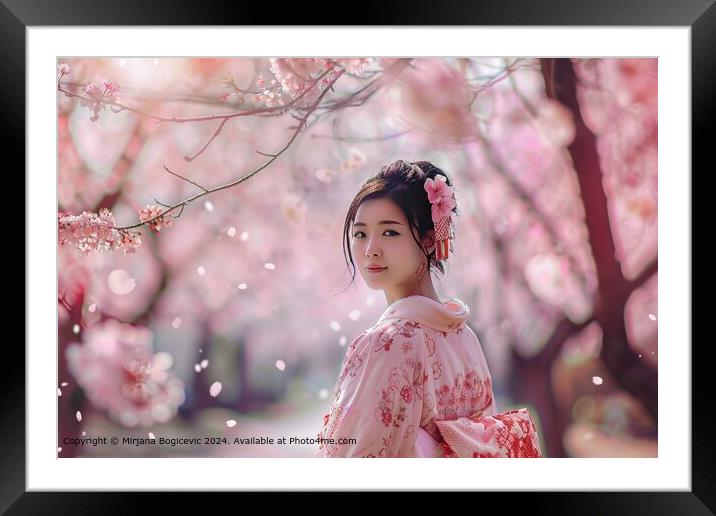 Serene Japanese Cherry Blossom Kimono Framed Mounted Print by Mirjana Bogicevic