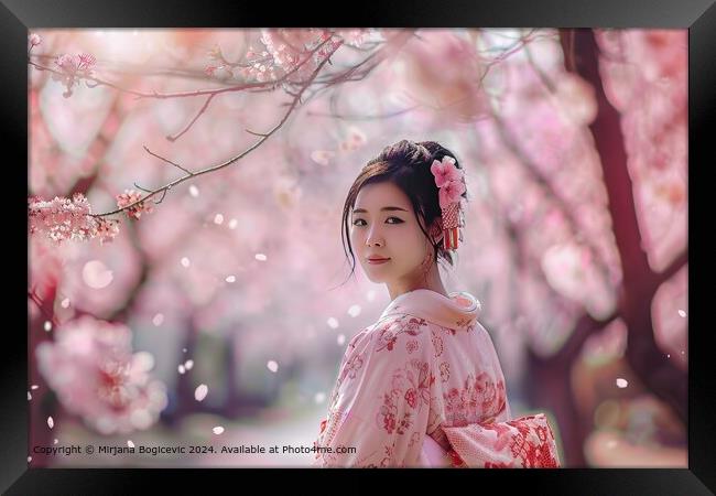 Serene Japanese Cherry Blossom Kimono Framed Print by Mirjana Bogicevic