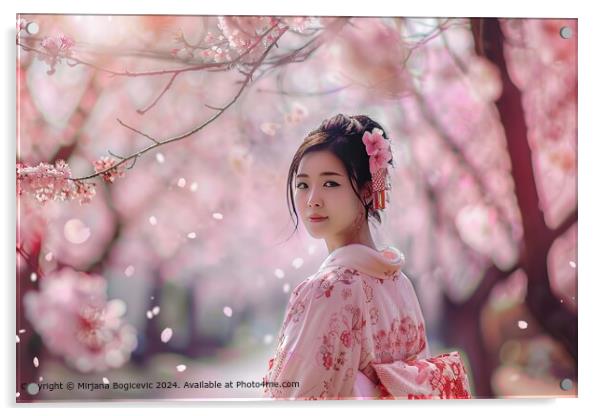 Serene Japanese Cherry Blossom Kimono Acrylic by Mirjana Bogicevic
