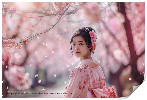 Serene Japanese Cherry Blossom Kimono Print by Mirjana Bogicevic