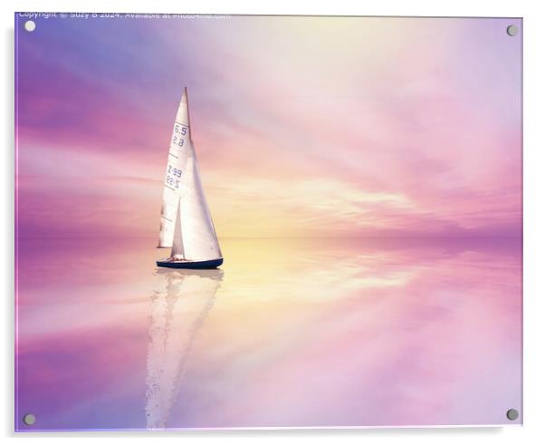 Sailing Boat Sunset Reflection Acrylic by Suzy B