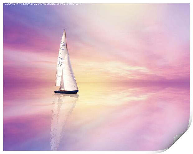 Sailing Boat Sunset Reflection Print by Suzy B