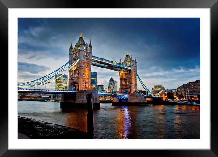 Tower Bridge Cityscape Night Framed Mounted Print by Andy Evans Photos