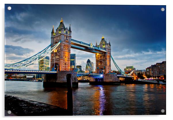 Tower Bridge Cityscape Night Acrylic by Andy Evans Photos