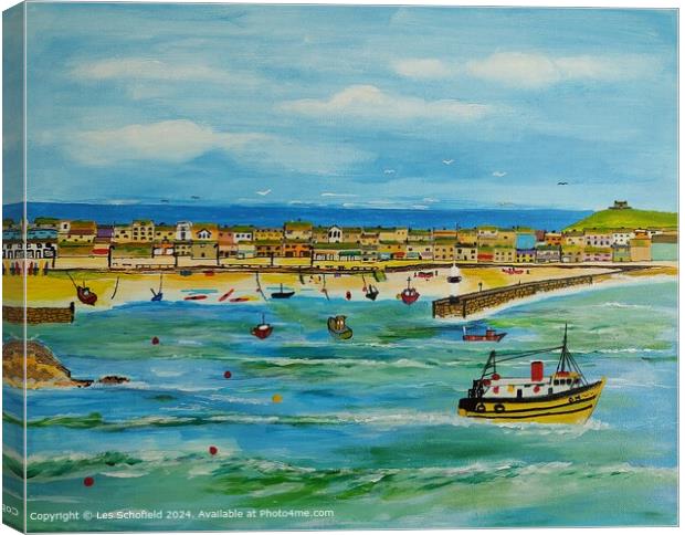 St Ives Harbour Boats Canvas Print by Les Schofield