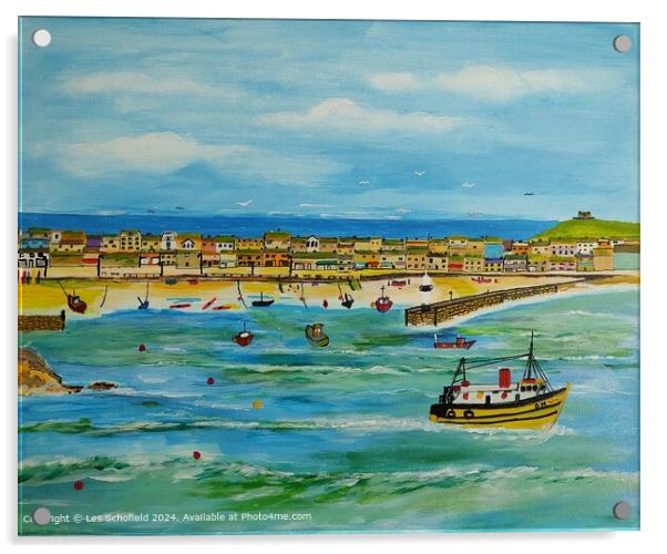 St Ives Harbour Boats Acrylic by Les Schofield