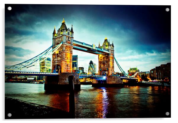 Tower Bridge Cityscape Night Acrylic by Andy Evans Photos