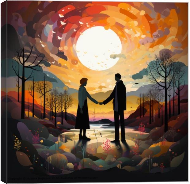 Illustration of a couple holding hands Canvas Print by Mirjana Bogicevic