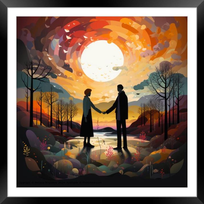 Illustration of a couple holding hands Framed Mounted Print by Mirjana Bogicevic