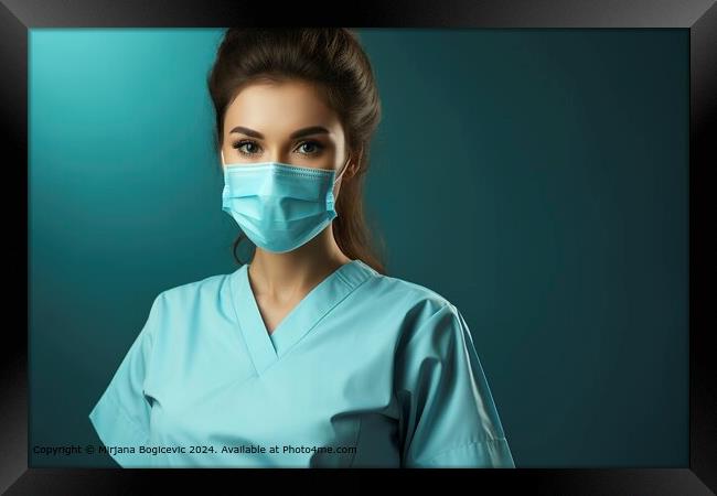 Female Surgeon Pandemic Framed Print by Mirjana Bogicevic