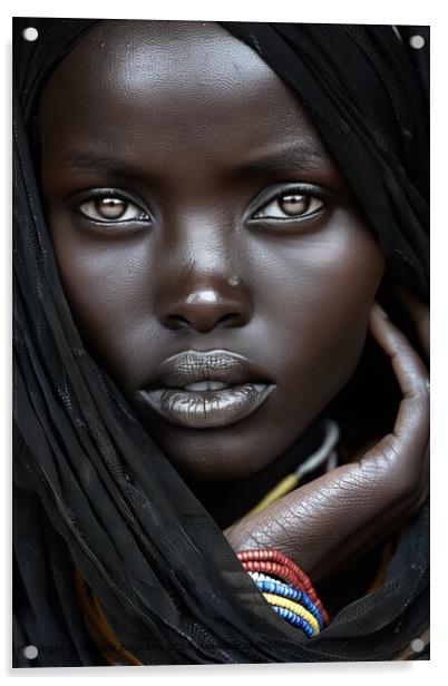 Intense African Woman Portrait Acrylic by Mirjana Bogicevic