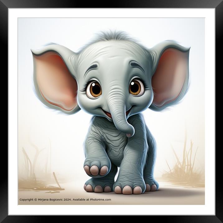 Cute Cartoon Elephant Safari Framed Mounted Print by Mirjana Bogicevic
