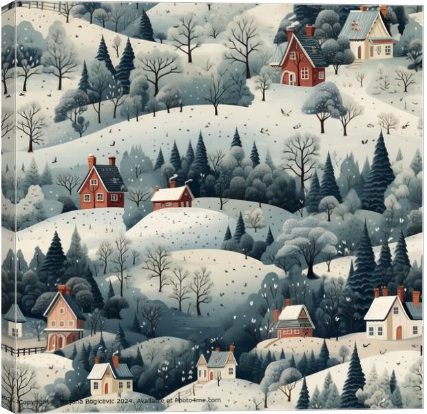 Snowy Cottages Pattern Nostalgia Canvas Print by Mirjana Bogicevic