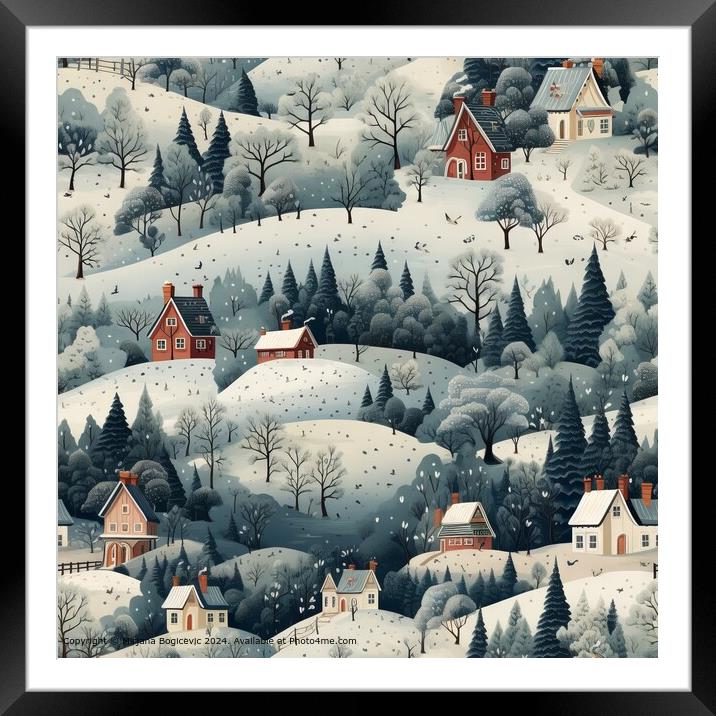 Snowy Cottages Pattern Nostalgia Framed Mounted Print by Mirjana Bogicevic