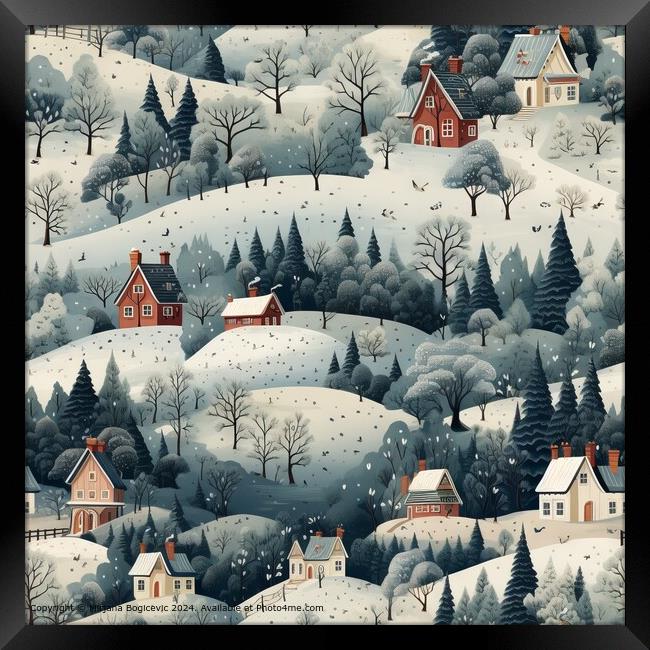 Snowy Cottages Pattern Nostalgia Framed Print by Mirjana Bogicevic
