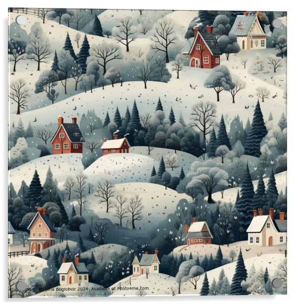 Snowy Cottages Pattern Nostalgia Acrylic by Mirjana Bogicevic