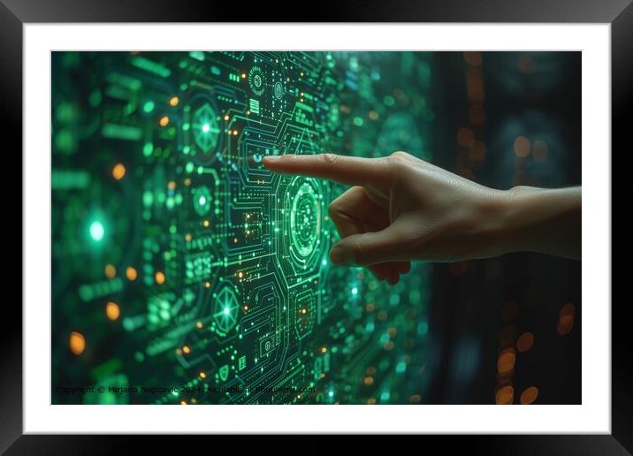 Green Glowing Technology Interface Framed Mounted Print by Mirjana Bogicevic