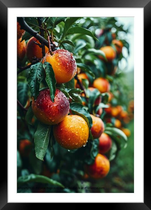 Dew-covered Nectarines, Fresh and Ripe Framed Mounted Print by Mirjana Bogicevic