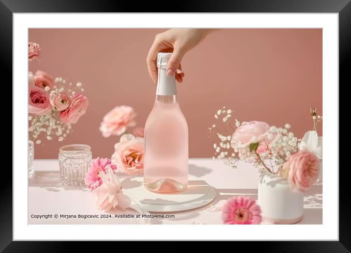 Pink Bottle Elegance Flowers Framed Mounted Print by Mirjana Bogicevic