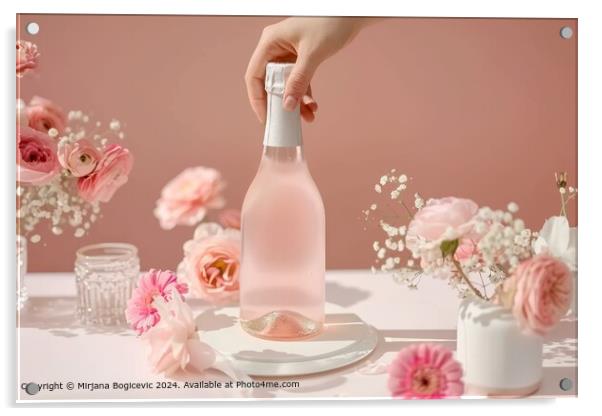 Pink Bottle Elegance Flowers Acrylic by Mirjana Bogicevic