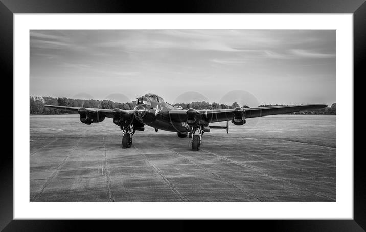 Lancaster Bomber NX611 Black and White Aviation Framed Mounted Print by J Biggadike