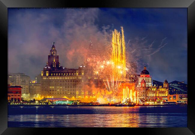 Liverpool Waterfront Fireworks Framed Print by Kevin Elias